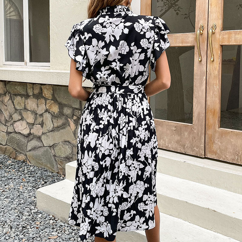 Robe midi à imprimé floral pour dames avec des volants élégants Chic und Stil