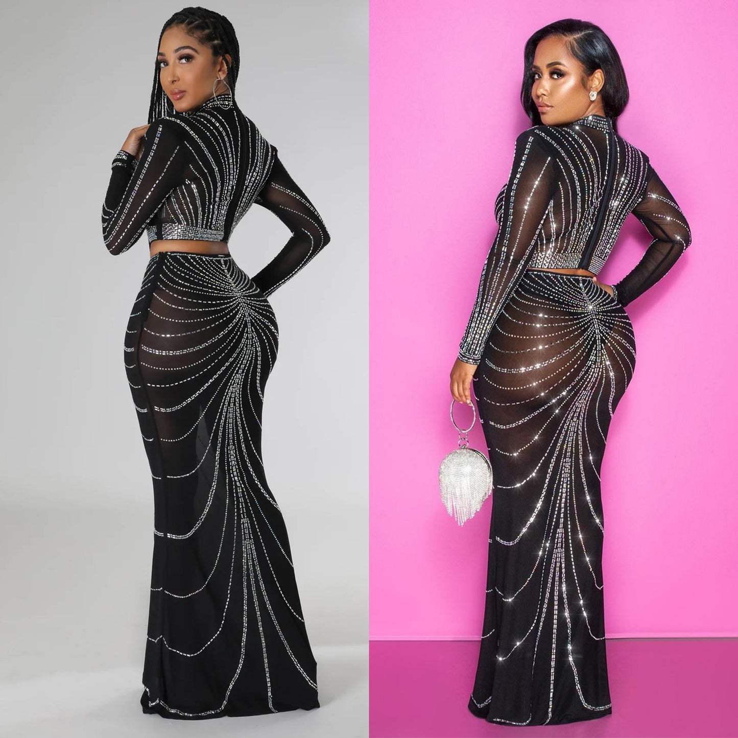 Robe de soirée chic et élégante pour femmes ornée de cristaux