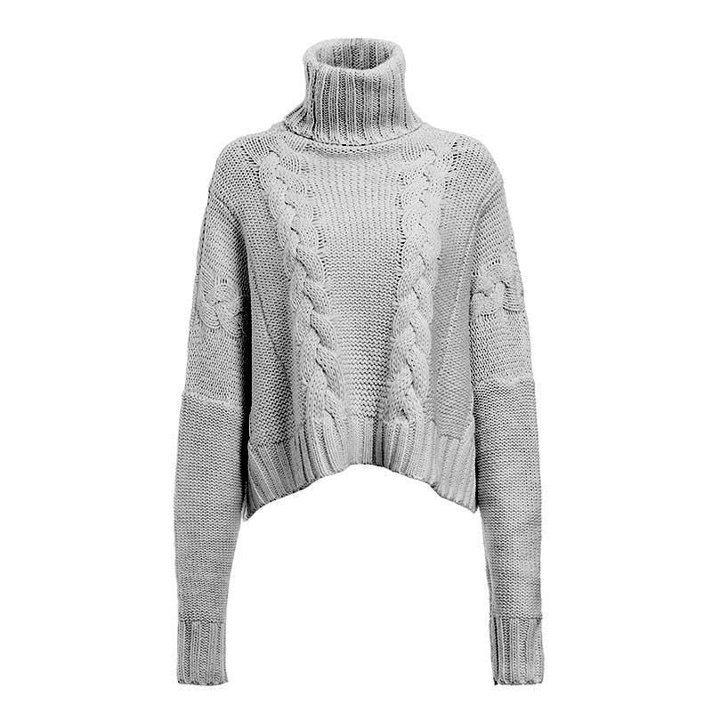 Pull en grosse maille pour femmes avec col haut et design de torsades unique Chic und Stil