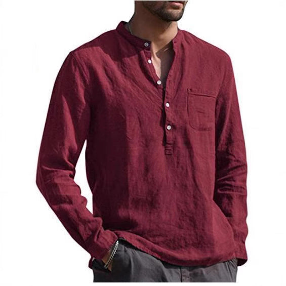 Chemise en lin pour hommes avec col Henley classique et poche poitrine Chic und Stil