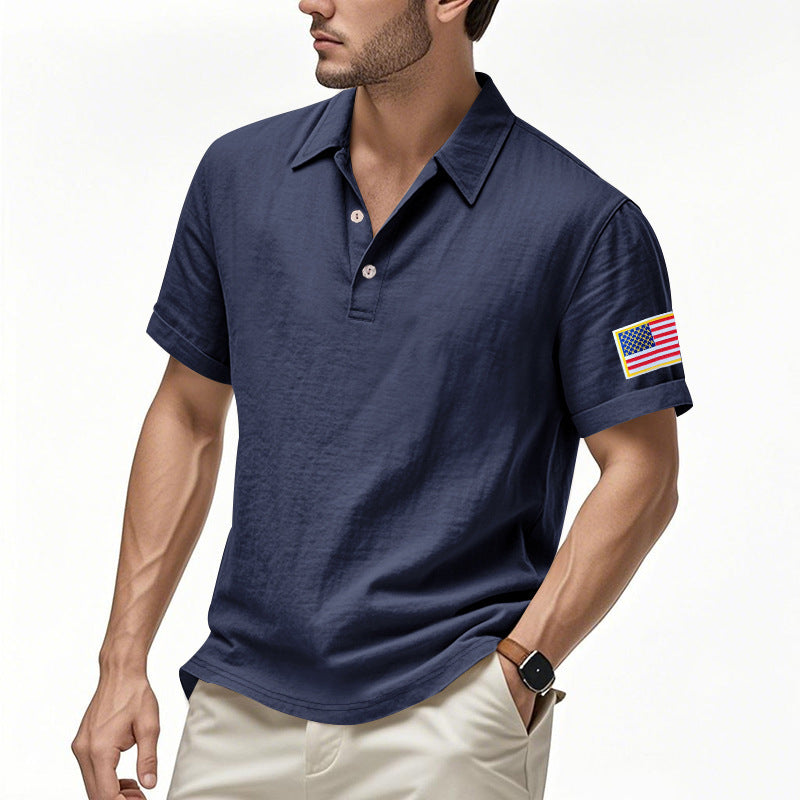 Polo sportif pour hommes avec motif de drapeau américain et technologie de régulation de l'humidité Chic und Stil
