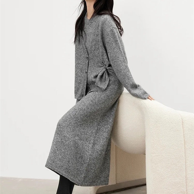 Robe en tricot pour femmes avec patte de boutonnage décontractée Chic und Stil