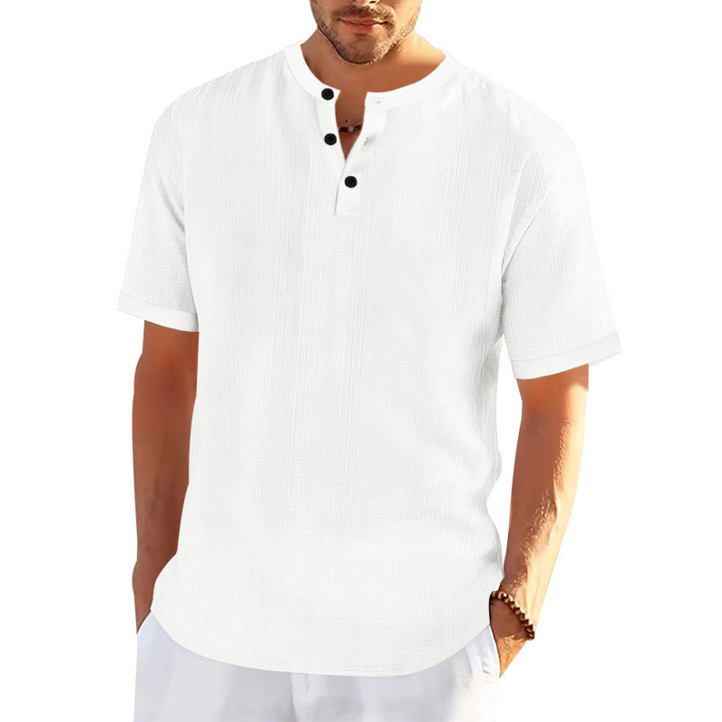 T-shirt Henley à manches courtes pour hommes avec design texturé et boutons tendance Chic und Stil