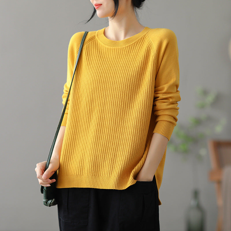 Pull-over en tricot côtelé décontracté pour femmes avec poches latérales Chic und Stil