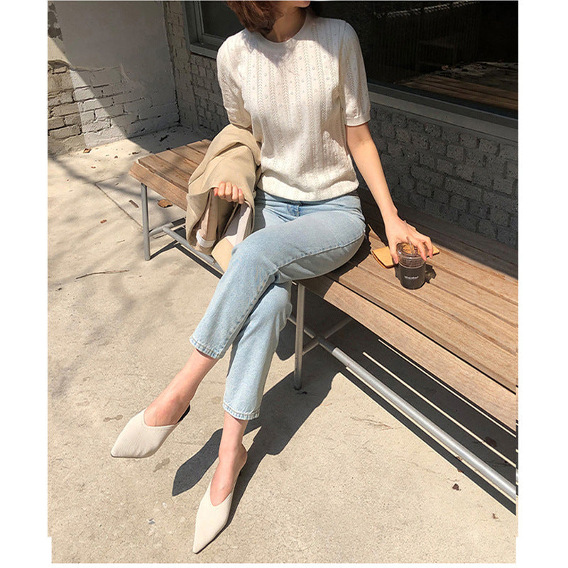 T-shirt en maille texturée à manches courtes pour femmes Chic und Stil