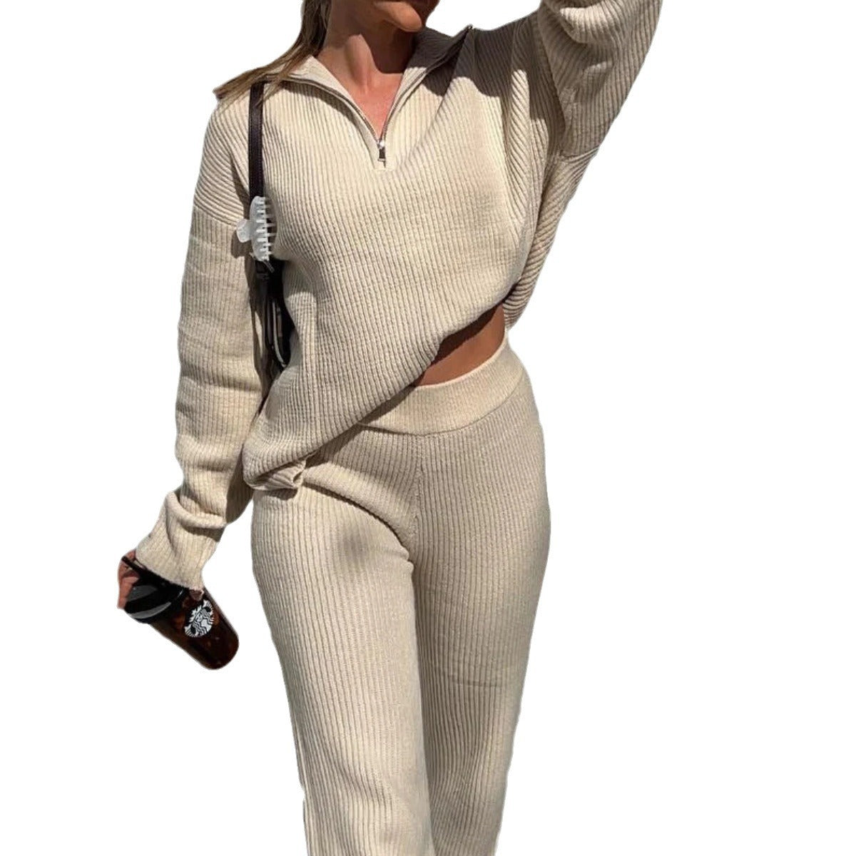 Dames ensemble confortable de pull en tricot et pantalon Chic und Stil