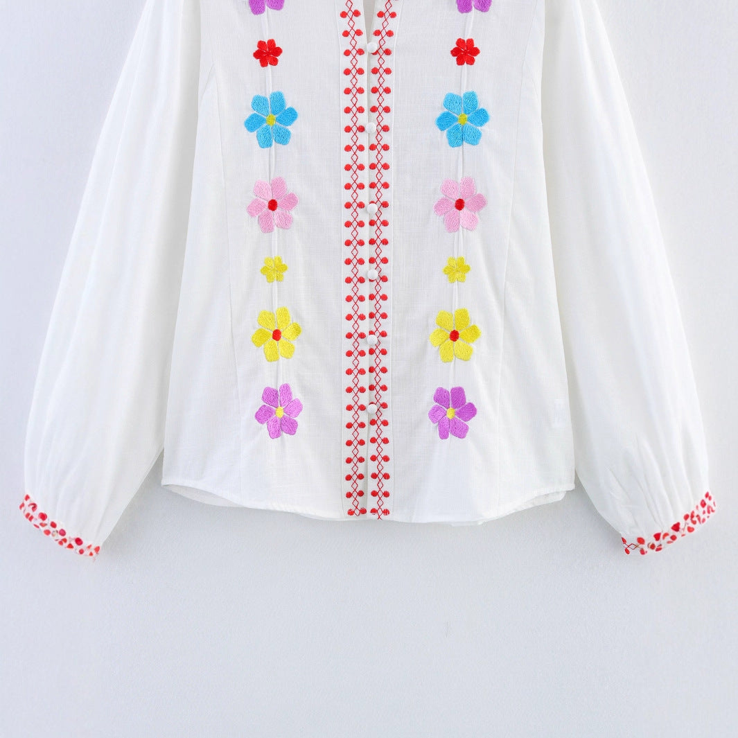 Chemisier pour femme avec broderies colorées et design romantique à volants Chic und Stil