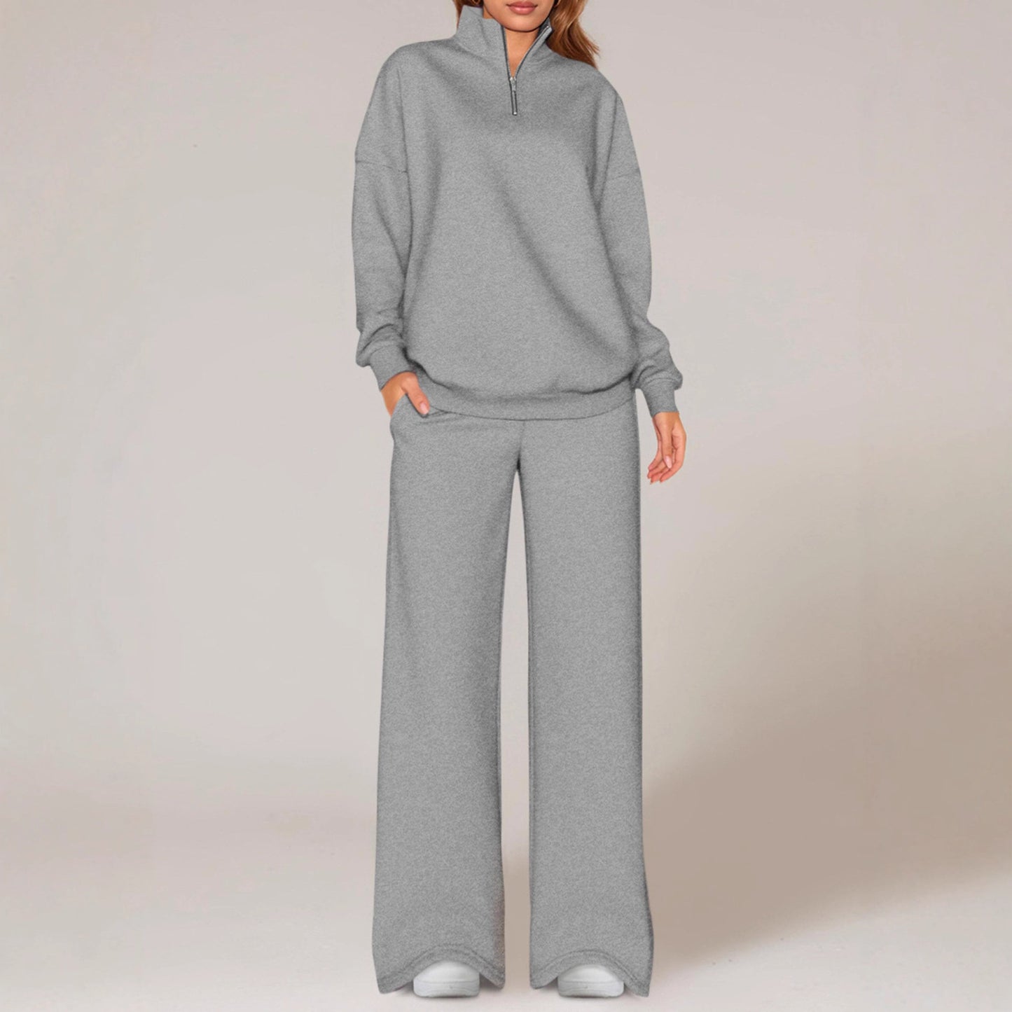 Ensemble de sweatpants décontracté pour femmes avec col montant et fermeture éclair Chic und Stil