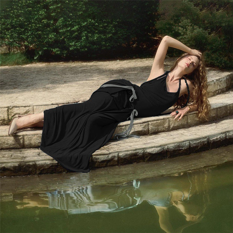 Dames Robe Maxi Élégante avec des Détails de Volants Raffinés et un Dos Étroite Chic und Stil