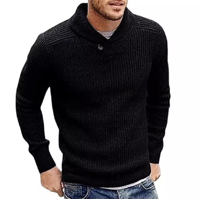 Pull-over à col roulé en grosse maille pour hommes avec détails en bouton Chic und Stil