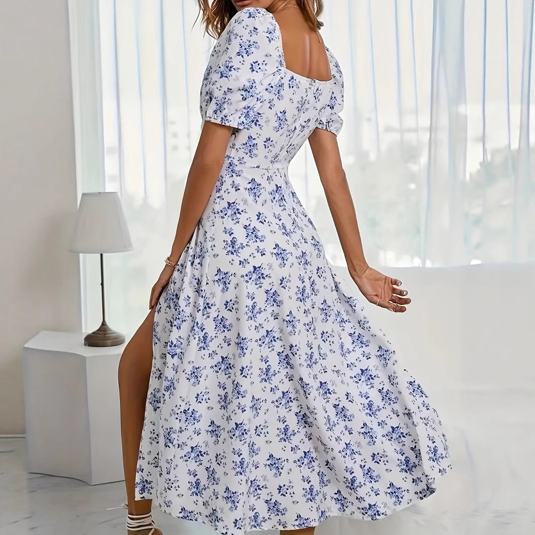Robe maxi d'été pour femmes avec motif floral et manches sans épaules Chic und Stil