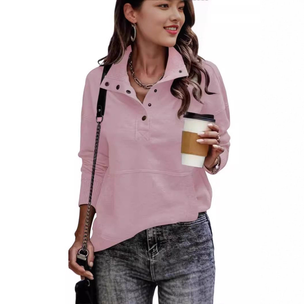 Pull sportif pour femmes de style vintage avec col montant et boutons pression Chic und Stil