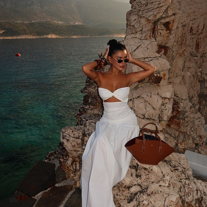 Robe Maxi sans bretelles à fronces pour femmes avec détail cut-out Chic und Stil