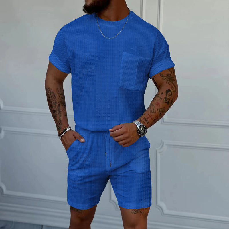 Hommes ensemble confortable à manches courtes avec taille élastique et poches pratiques Chic und Stil