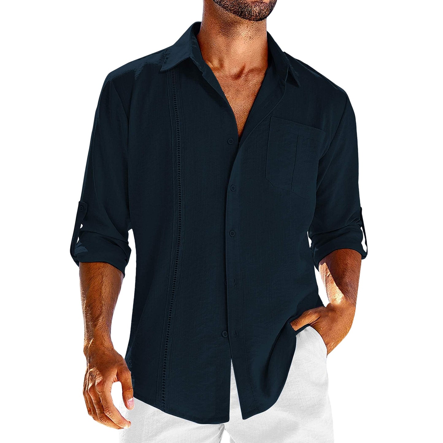 Chemise à manches longues décontractée pour hommes avec patte de boutonnage décorative et poche poitrine Chic und Stil