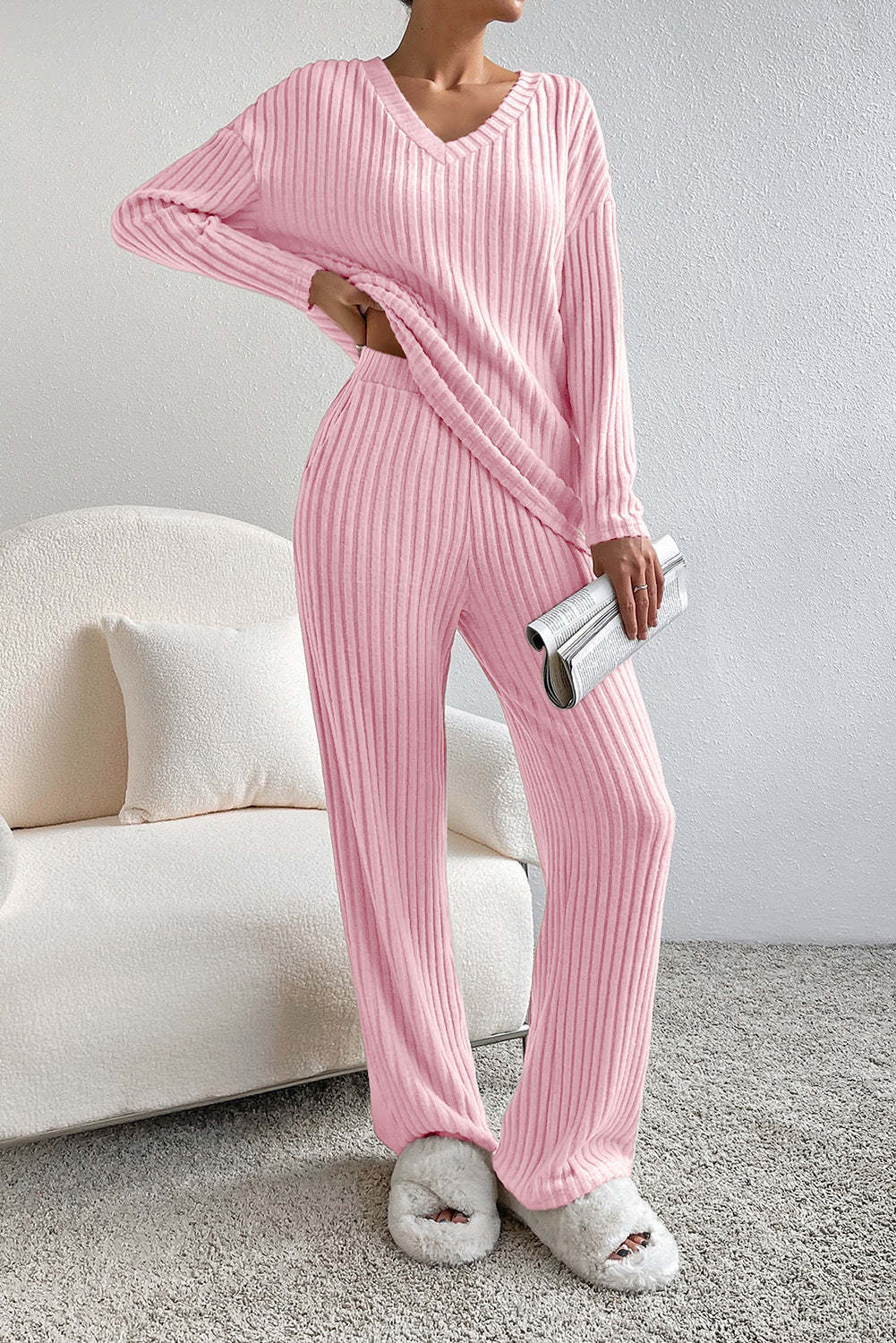 Costume en maille côtelée confortable pour femmes à coupe large Chic und Stil
