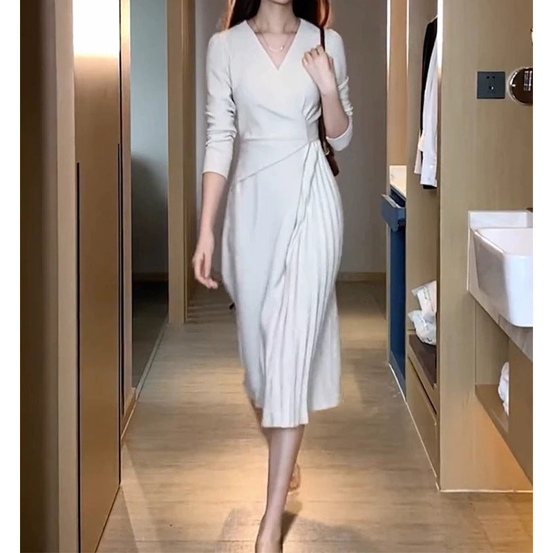 Robe midi élégante pour femme à encolure portefeuille avec détails plissés Chic und Stil