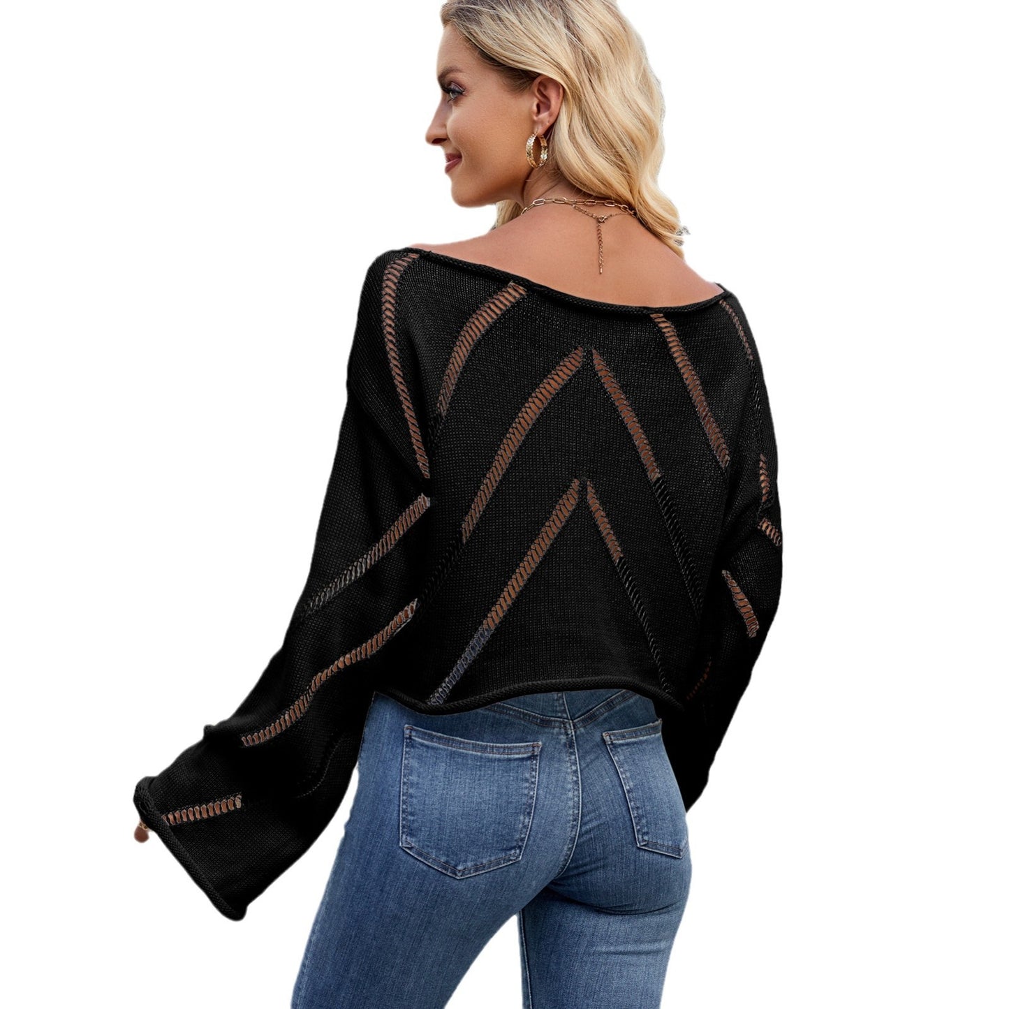 Women's off-shoulder knitted sweater with refined cutouts and a loose fit Chic und Stil