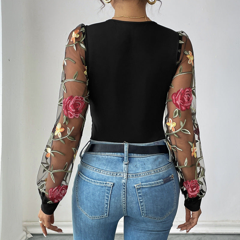 Body à motifs floraux brodé pour femme Chic und Stil