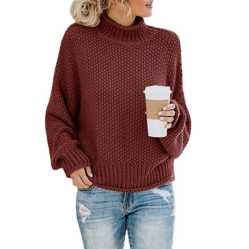 Dames Pull confortable avec col haut et look de maille structuré Chic und Stil