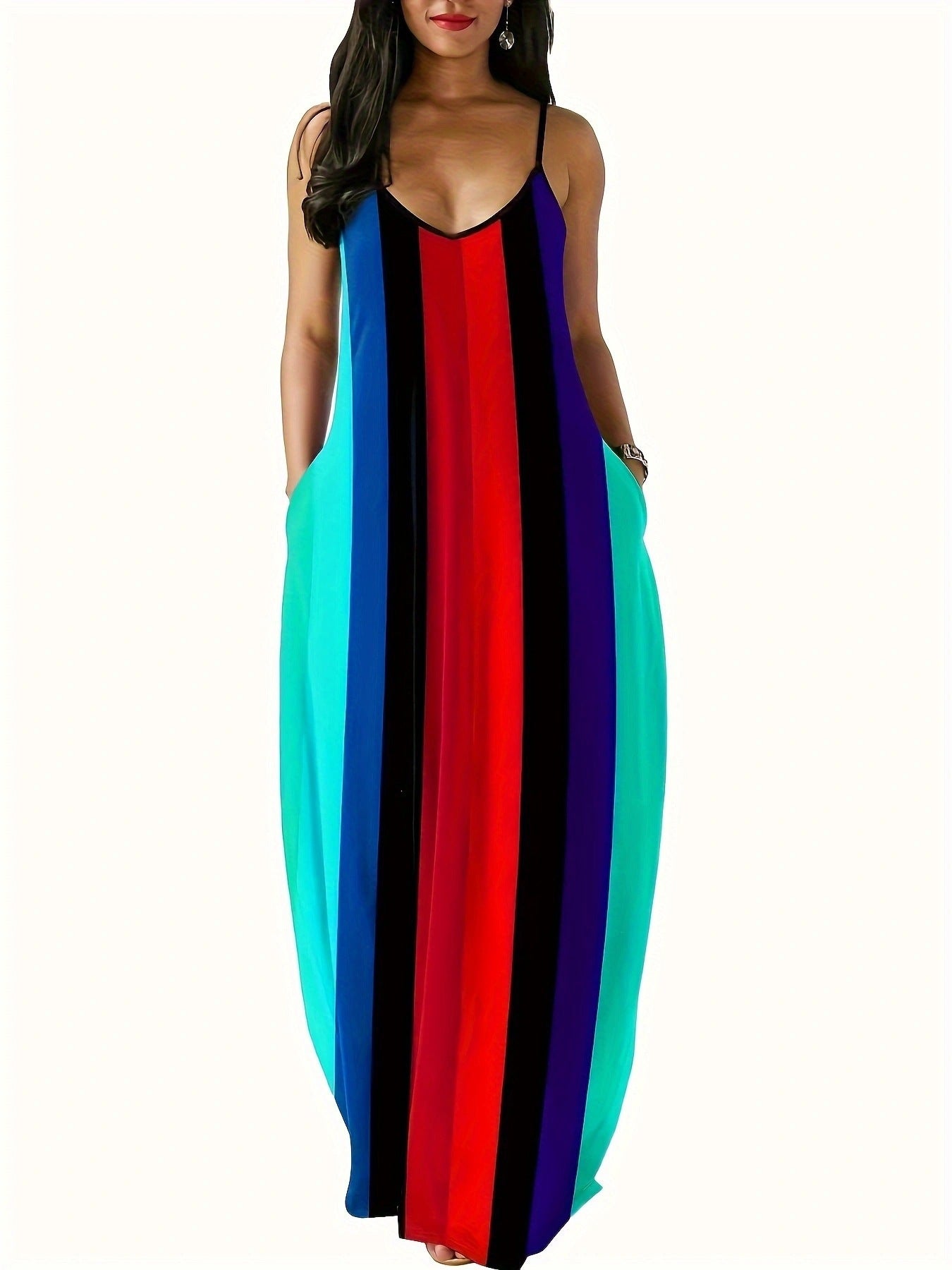 Robe maxi femme avec décolleté en V plongeant et motif rayé élégant Chic und Stil