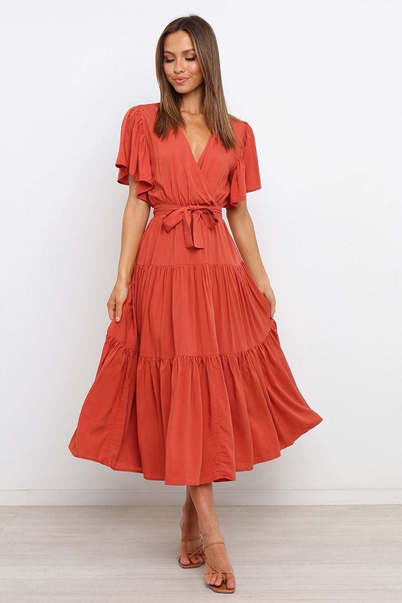 Robe maxi fluide pour femmes avec lien à nouer et manches papillon Chic und Stil