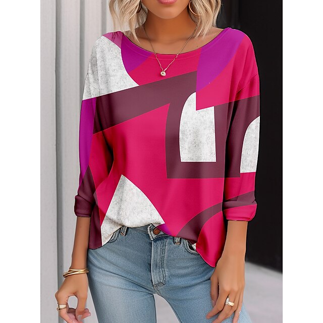 T-shirt à manches longues décontracté pour femmes avec design géométrique créatif Chic und Stil