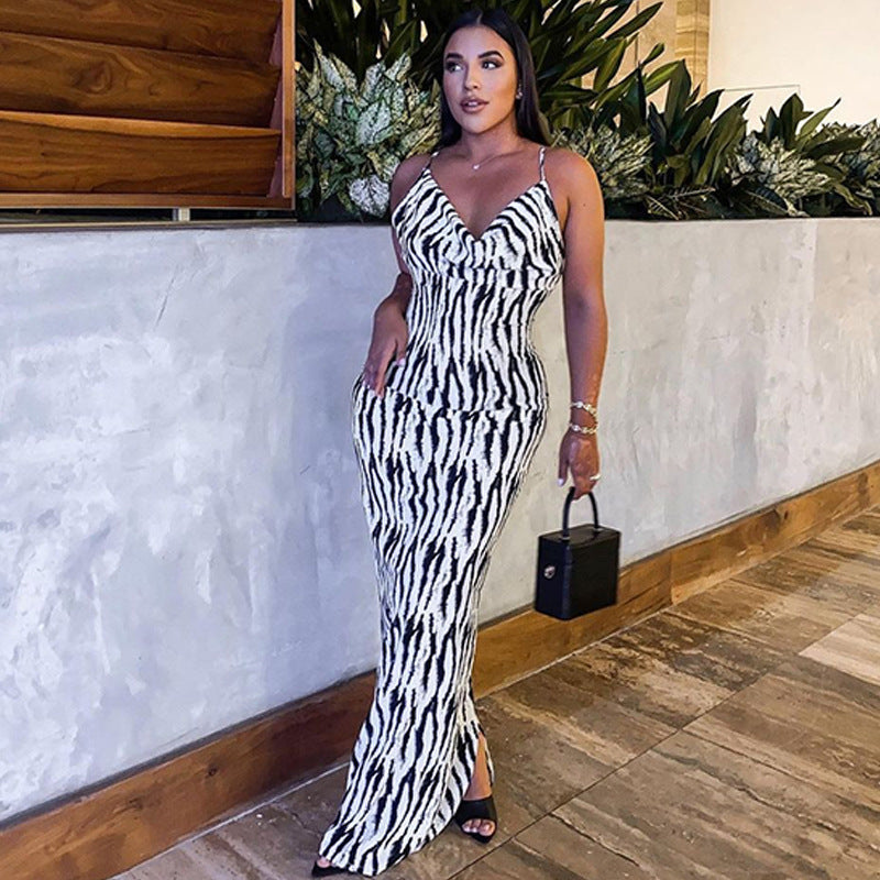 Robe maxi imprimée zèbre pour femmes Chic und Stil