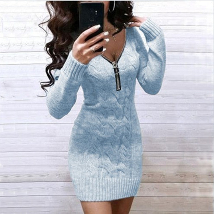 Robe en tricot pour femmes avec une fermeture éclair avant riche en détails et un motif losange élégant Chic und Stil