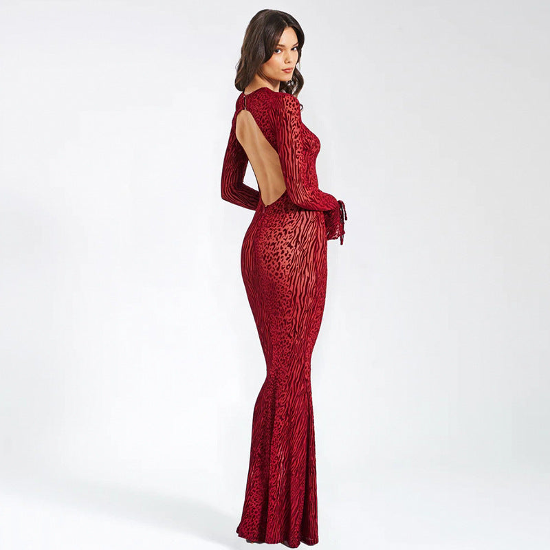 Robe maxi ajustée pour femmes avec motif animal et manches larges Chic und Stil