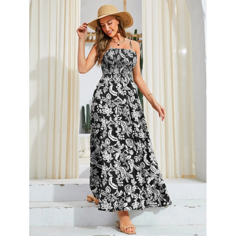 Dames motif floral robe maxi à bretelles spaghetti Chic und Stil