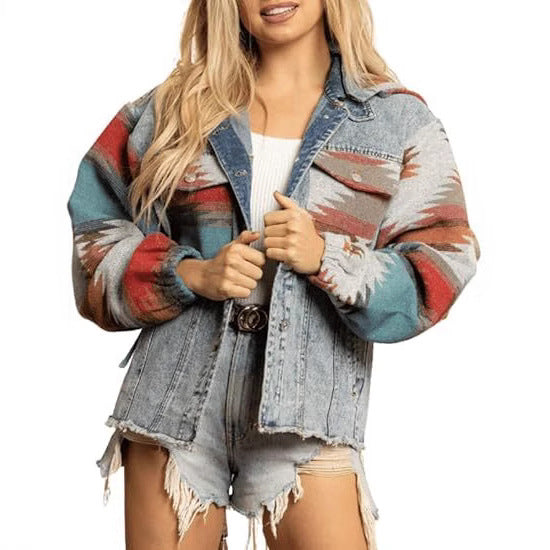 Veste en denim pour dames au style boho décontracté avec capuche Chic und Stil
