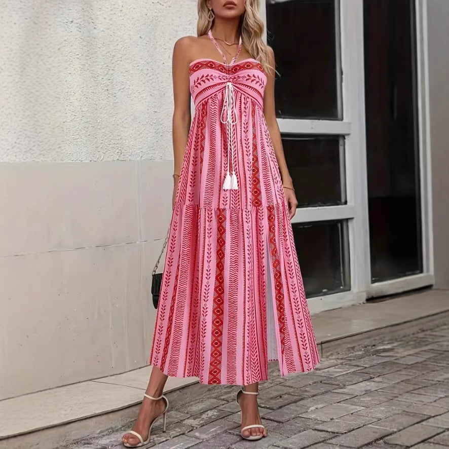 Robe maxi pour dames avec un design ludique et de fines bretelles Chic und Stil