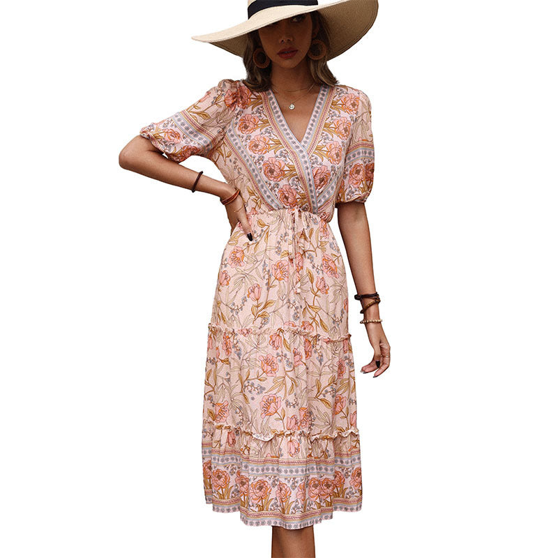 Femme Bohemian Robe Midi Plissée Chic und Stil