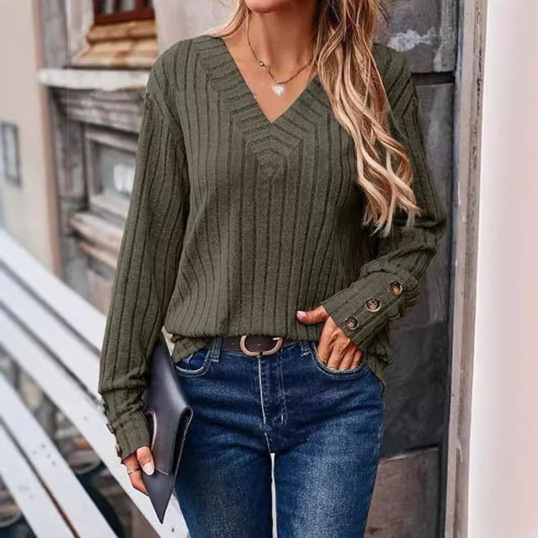 Pull femme avec décolleté en V et design structuré Chic und Stil