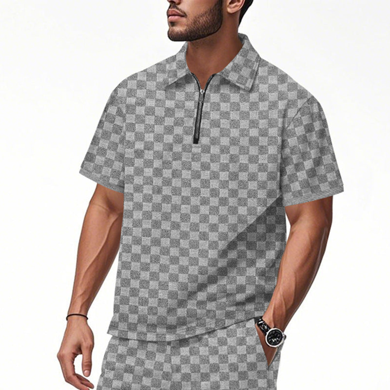 Polo moderne pour hommes à manches courtes avec fermeture éclair et motif à carreaux Chic und Stil