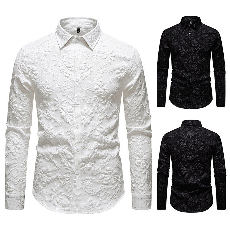 Chemise à manches longues pour hommes avec broderie florale riche en détails Chic und Stil