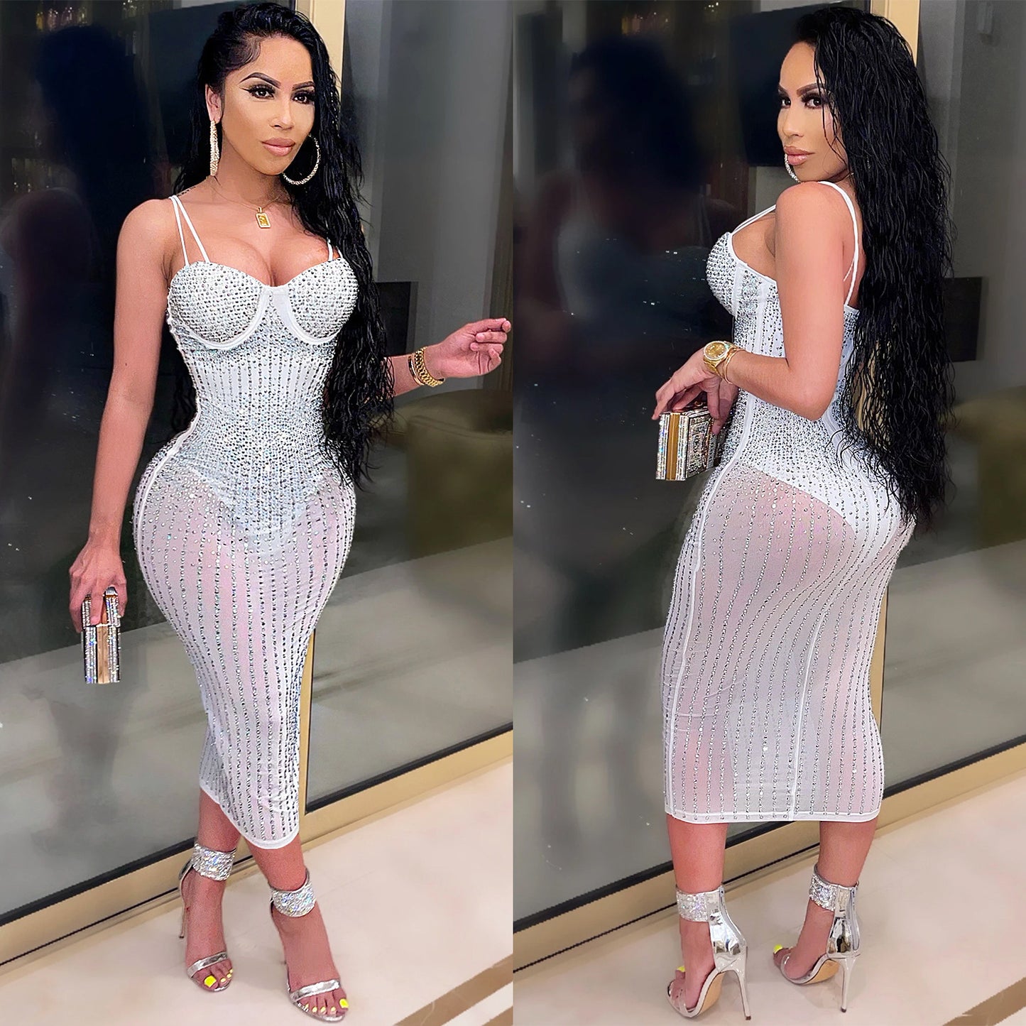 Robe midi bodycon pour dames avec embellissement en strass Chic und Stil