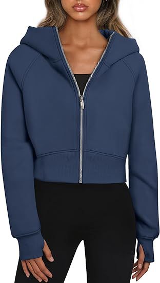 Veste à capuche cropped pour femmes avec fermeture éclair intégrale Chic und Stil