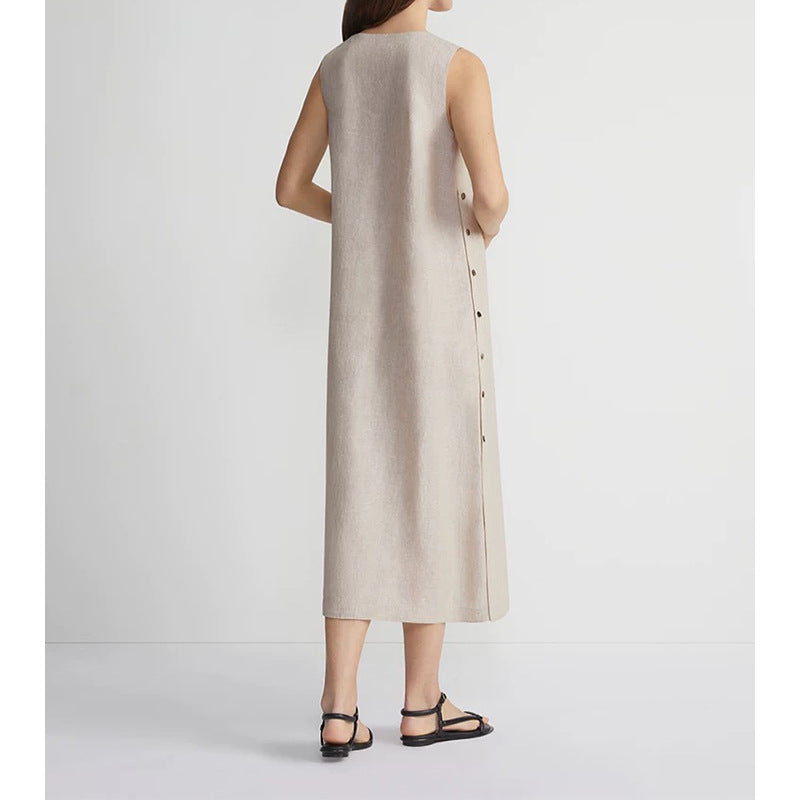 Robe midi A-line sans manches pour femmes avec détail de bouton latéral Chic und Stil
