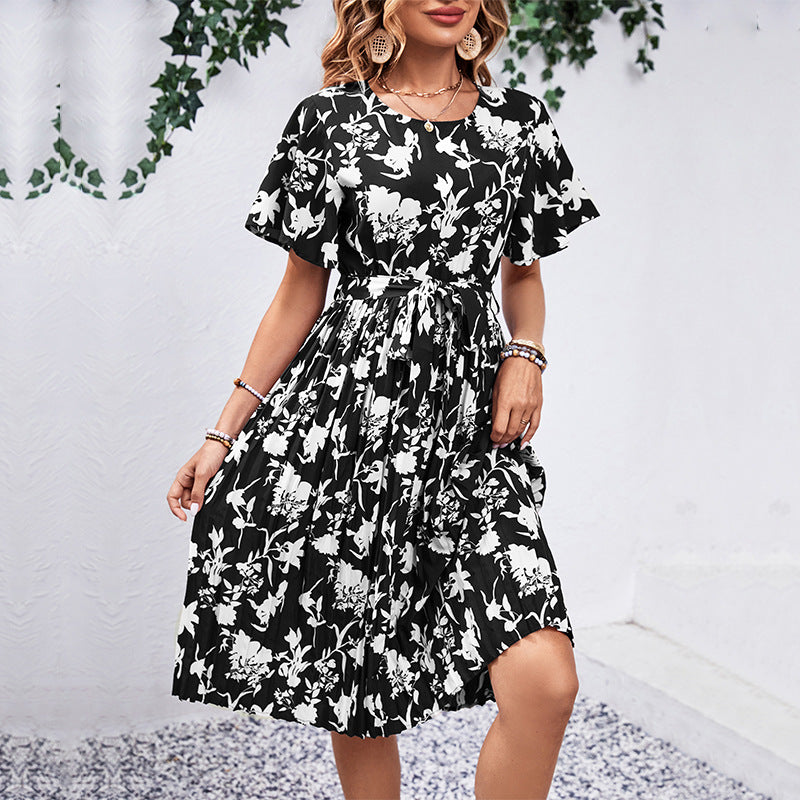 Robe midi à imprimé floral pour dames avec ceinture à nouer Chic und Stil