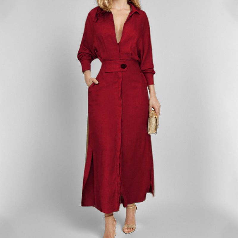 Robe chemise élégante pour femmes avec ceinture à la taille et fentes latérales Chic und Stil