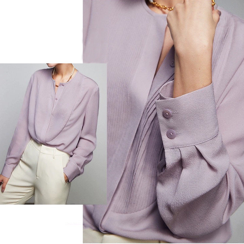 Blouse à boutons plissée à manches longues pour femmes Chic und Stil
