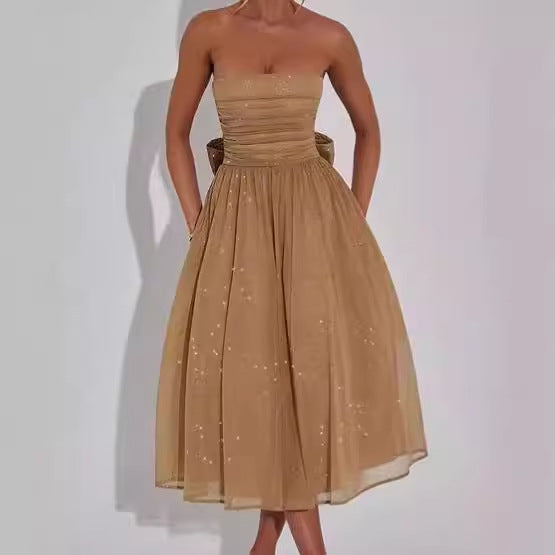 Dames Élégant robe de cocktail sans bretelles avec haut froncé et ligne A Chic und Stil
