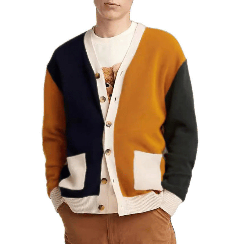 Cardigan en tricot pour hommes avec des détails modernes en blocs de couleur et des poches pratiques Chic und Stil