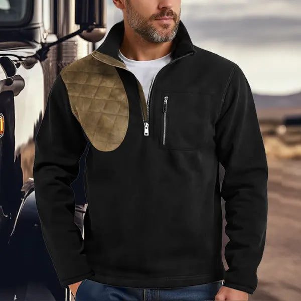 Pull-over matelassé pour hommes avec fermeture éclair semi-continue de haute qualité et poches Chic und Stil
