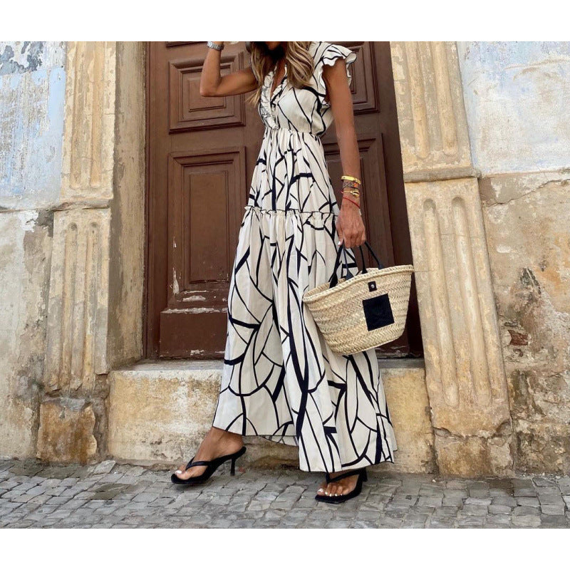 Robe maxi A-line fluide pour dames avec manches à volants Chic und Stil