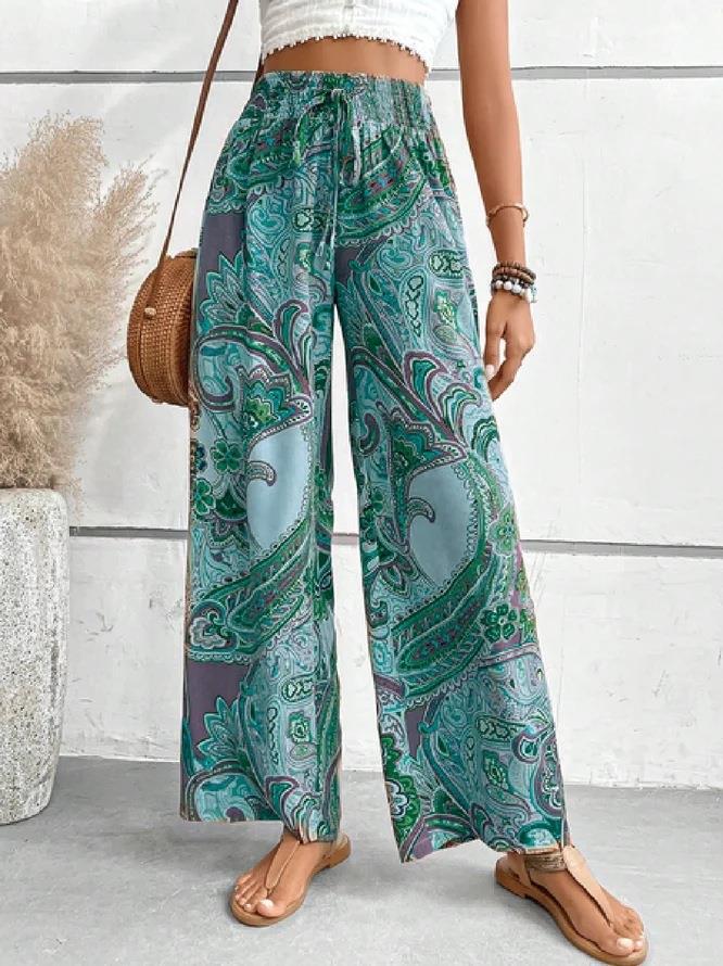 Wide Palazzo pants for women with paisley floral pattern and elastic waist Chic und Stil