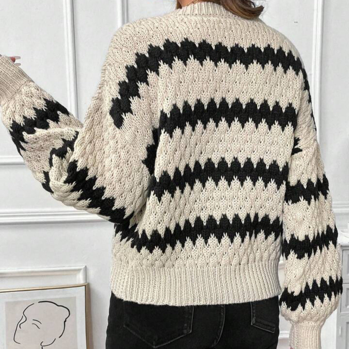 Pull en maille épaisse pour femmes avec motif géométrique et manches volumineuses Chic und Stil