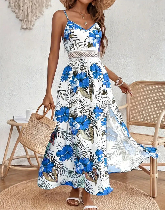 Robe maxi imprimée tropicale pour femmes Chic und Stil